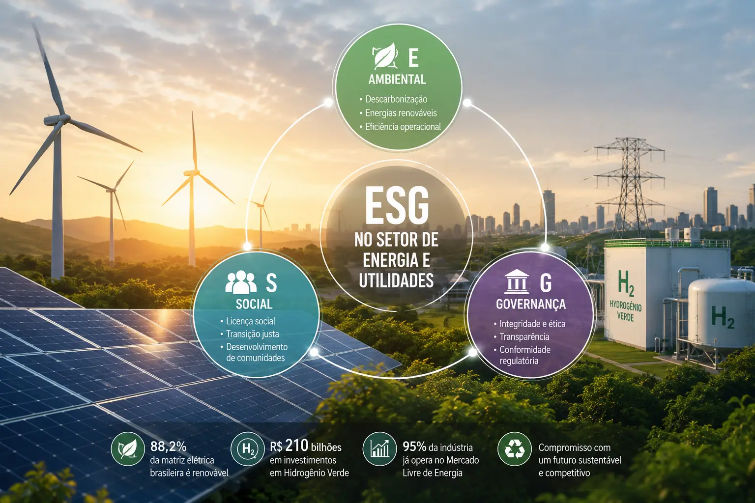 ESG no setor de energia com geração de energia renovável e práticas sustentáveis