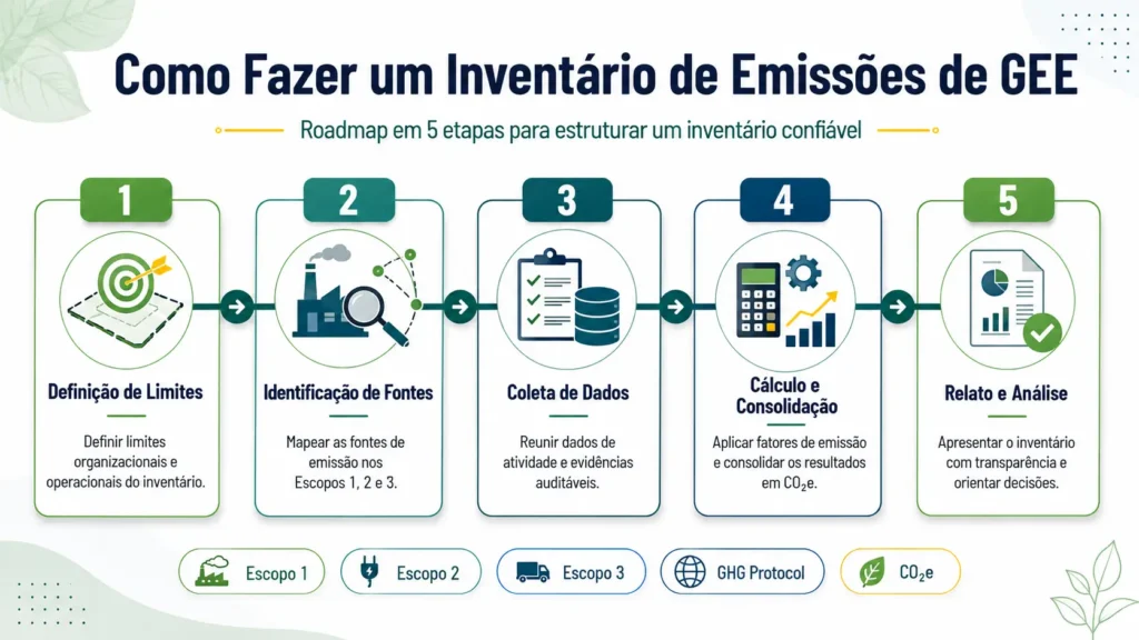 Como fazer um inventário de emissões de GEE em cinco etapas